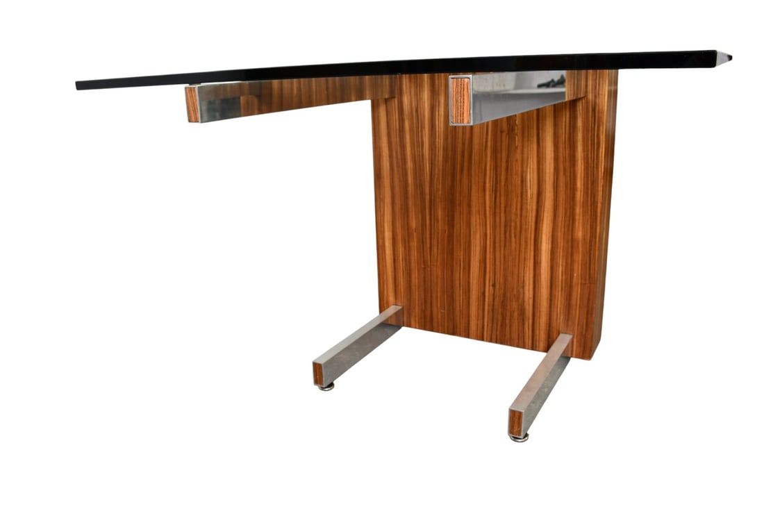 Vladimir Kagan MCM Rosewood Dining Table, Glass in Center, Chrome Extensions Which Hold Rosewood - 14