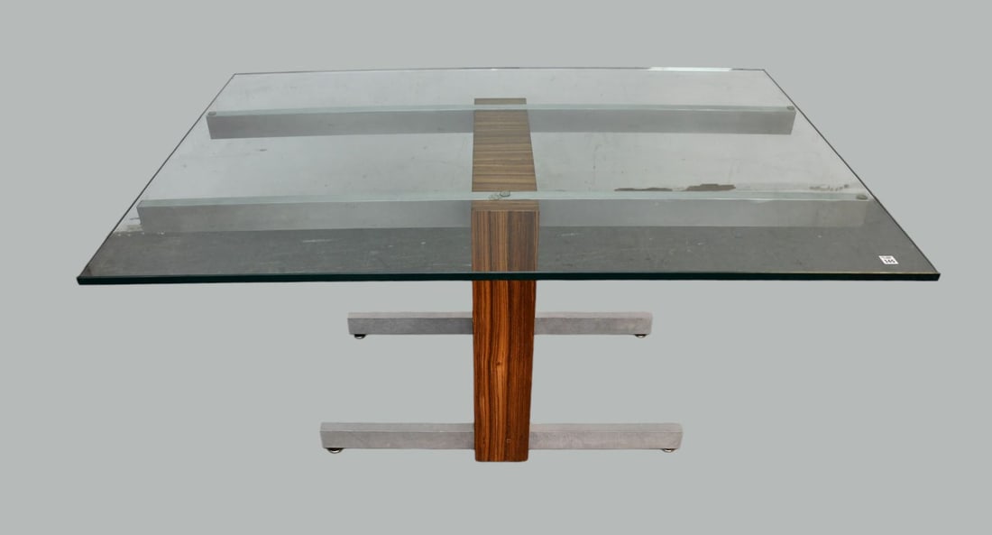 Vladimir Kagan MCM Rosewood Dining Table, Glass in Center, Chrome Extensions Which Hold Rosewood - 15
