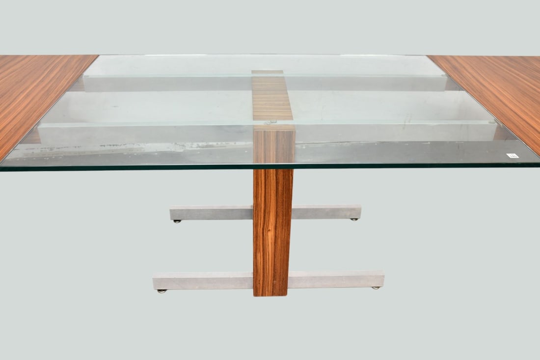 Vladimir Kagan MCM Rosewood Dining Table, Glass in Center, Chrome Extensions Which Hold Rosewood - 3