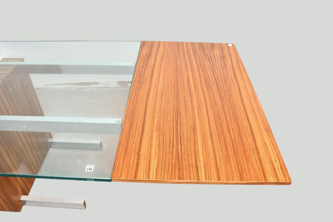 Vladimir Kagan MCM Rosewood Dining Table, Glass in Center, Chrome Extensions Which Hold Rosewood - 4