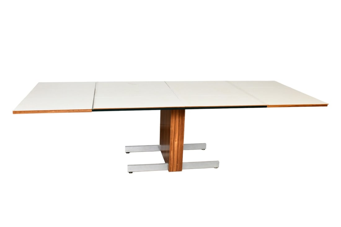Vladimir Kagan MCM Rosewood Dining Table, Glass in Center, Chrome Extensions Which Hold Rosewood - 9