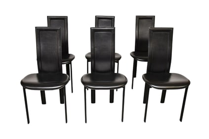 Cattelan Italia (6) LARA Black Leather Dining Chairs, Cattelan Italia Label, 36"h x 18 1/2"w