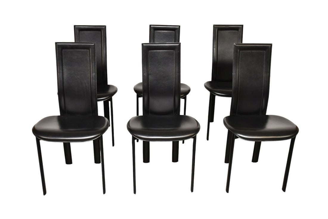 Cattelan Italia (6) LARA Black Leather Dining Chairs, Cattelan Italia Label, 36"h x 18 1/2"w (1 of 6)
