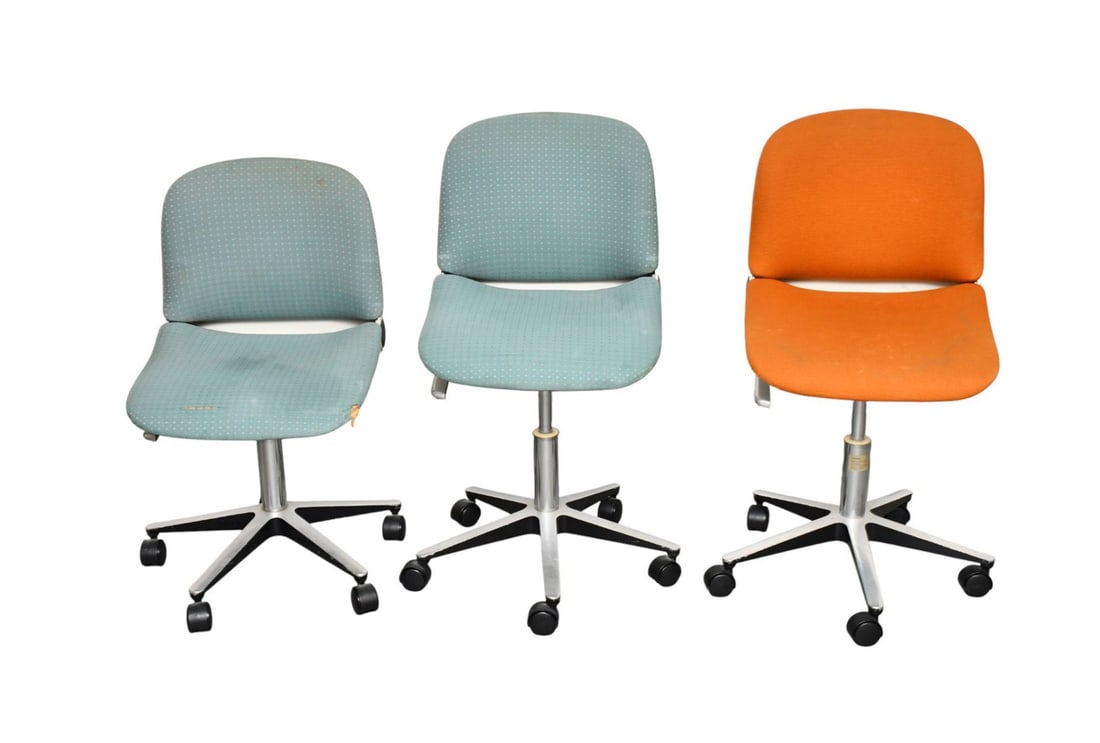 3 Wilkahn Modern Office Chairs on Wheels, 2 Blue and 1 Orange (worn) (1 of 3)