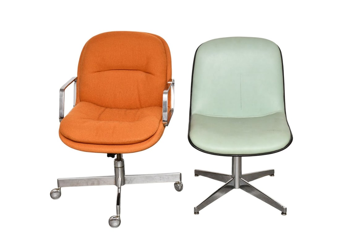 2 Office Chairs on Wheels, Armchair Marked Shepherd Profile & Side Chair Unmarked (both worn): 2 Office Chairs on Wheels, Armchair Marked Shepherd Profile & Side Chair Unmarked (both worn)