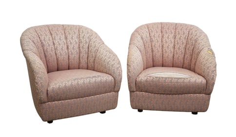 Pair of Circa 1980's Upholstered Club Chairs with Tufted Channel Backs Designed By Ward Bennett for