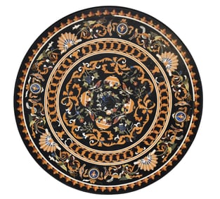 Incredible Pietra Dura Stone Table, Top 62" dia (some sections missing stones) AND Cement Putti Form