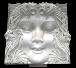 Lalique 'Masque de Femme' Crystal Panel - Lalique France, clear frosted crystal decorative panel /