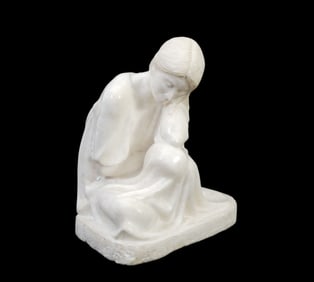 Victor Hugo Castaneda (Mexico Born 1947) White Marble Carved Sculpture, Seated Woman titled