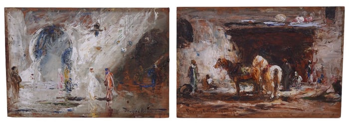 Douglas Arthur Teed (American, 1864-1929) Orientalist painting depicting Arabs outside of a mosque,