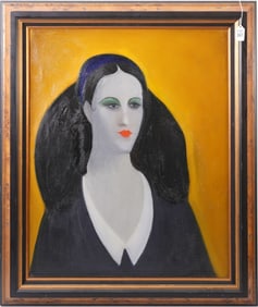 Attributed to: Joseph Stella (American, 1877-1946) oil on canvas, Portrait of a lady, 30x24 overall