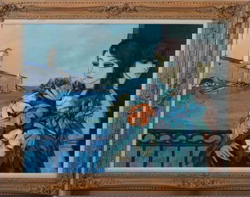 Charles Levier (French, 1920-2003) oil on canvas, Titled on reverse "Le Bouguer d 'Adieu, The Porene