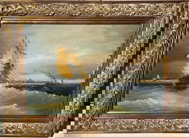 Russian Painting Attributed to Aivazovsky Beautiful View of St. Petersburg, oil on canvas 24 x 36