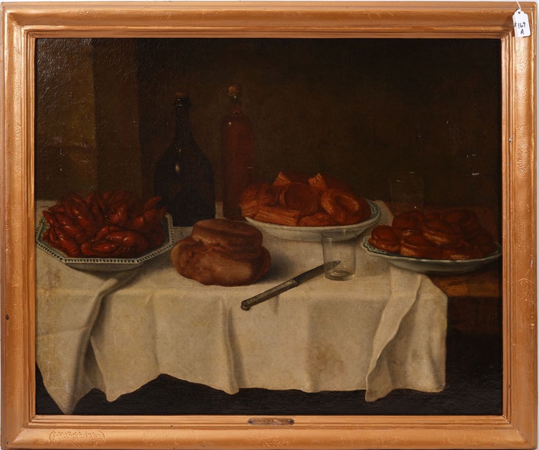 Attributed to: Henri-Horace Roland de la Porte (Fr. 1725 - 1793) oil on canvas, Still Life painting,: Attributed to: Henri-Horace Roland de la Porte (Fr. 1725 - 1793) oil on canvas, Still Life painting, size 25 1/2 x 32 inches. overall frame size 29 x 35 inches.