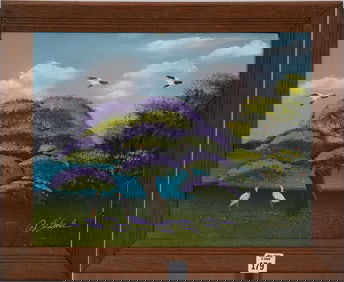 Al (Blood) Black (American, 1946-2025), Florida Highwaymen original on Masonite depicting a Purple