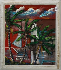 Michael Sears (Florida b. 1962) Highwaymen style Artist,  Oil on Board Landscape. Size: 12"h x 48"w.