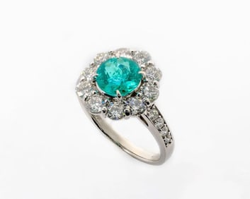 GIA 1.64 CT BRAZILIAN PARAIBA TOURMALINE PLATINUM RING