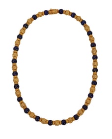 18K Yellow Gold Lapis Lazuli Necklace.  Wt. 97 grams 18" and 24 Lapis beads 6mm each.