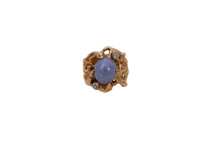 14K Yellow Gold Star Sapphire Diamond Ring. Size 6 wt. 16.3 grams