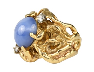 14K Yellow Gold Star Sapphire Diamond Ring. Size 6 wt. 16.3 grams