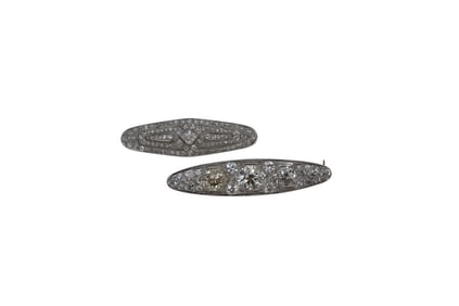 (2) Platinum & Diamond Brooches. 13.7 grams, 1.5" - 2". Larger brooch has 3 round diamonds center