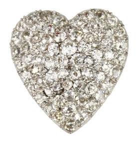 14K Yellow Gold Pave' Diamond Heart Brooch. 1.25" wt. 8.4 grams