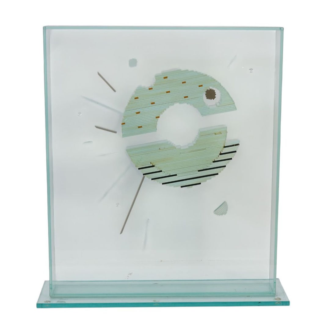 John Seitz, Modern Abstract Glass Sculpture Under Glass Frame, Signed John Seitz 1988, 22"h x 20"w x (1 of 6)