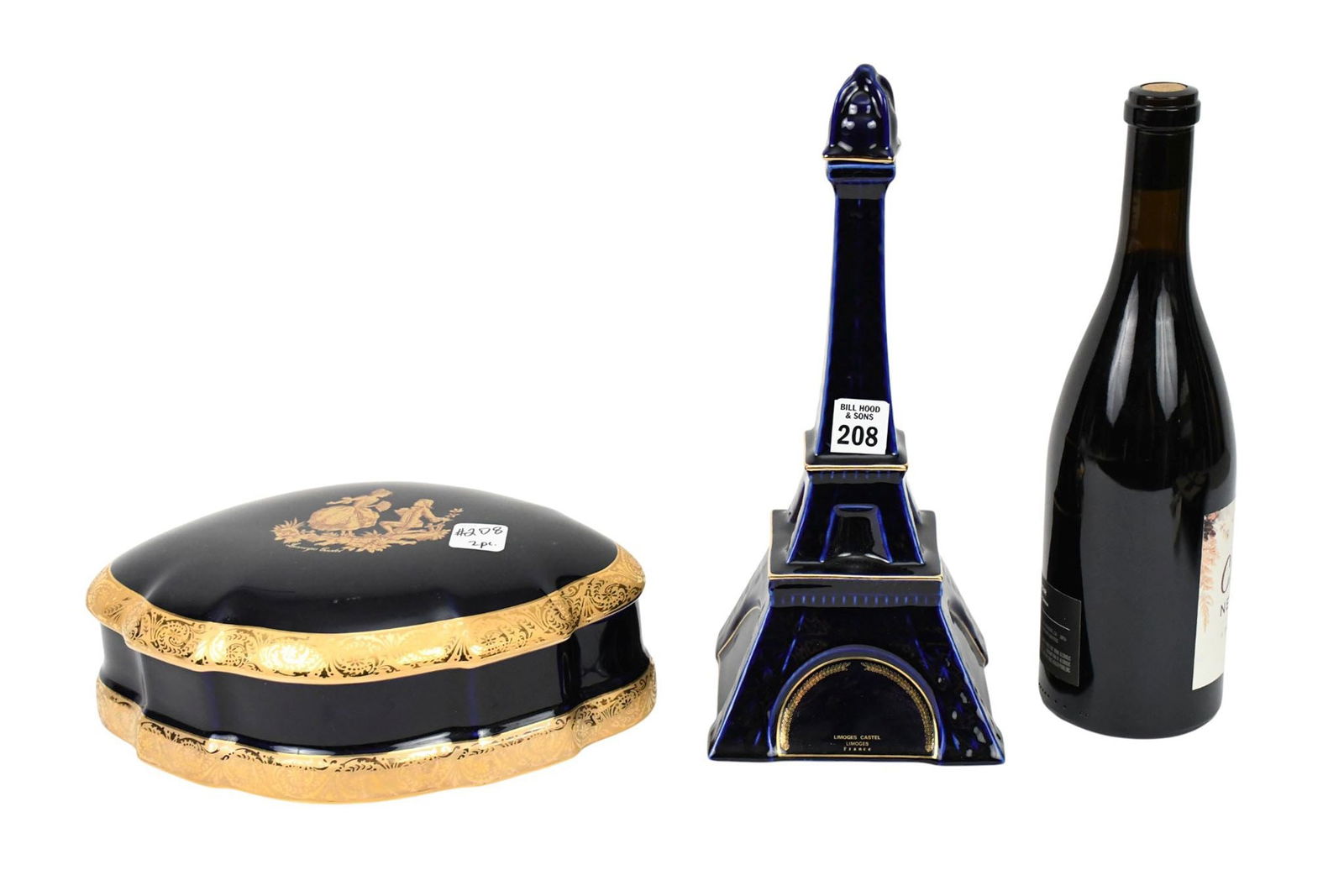 2 Pc. Limoges France Castel, Cobalt Eiffel Tower Decanter With Gold Trim, 13" high x 5.5" x 5.5" AND (1 of 7)