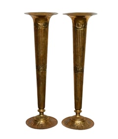 Pair Oversize Brass Trumpet Form Vases, 48"h x 14"dia