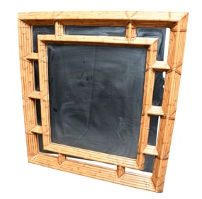 Large Rattan Framed Mirror, Series of Multiple Framed Mirrors Surrounding Large Center Mirror, 55"h