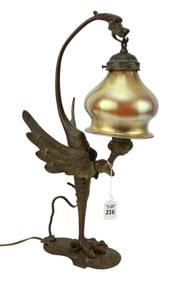 Antique Art Nouveau Jugendstil Bronze Table Lamp - French/German. Patinated bronze base with a
