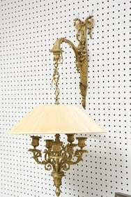 Victorian Hanging Gilded Bronze Wall Sconce, 5 Light with Bow & Cornucopia Motif, 33"H x 13"w