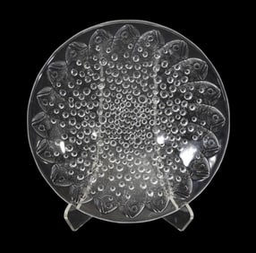 Lalique France 'Roscoff' Crystal Bowl, Fish & Bubbles, signed,  2 3/4"h x 14"dia