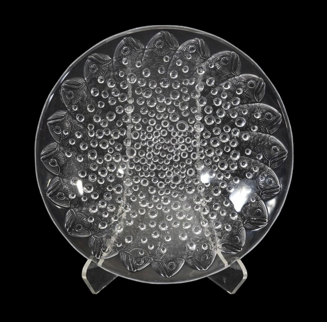 Lalique France 'Roscoff' Crystal Bowl, Fish & Bubbles, signed, 2 3/4"h x 14"dia (1 of 7)