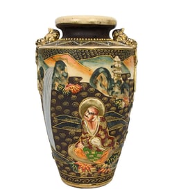 Japanese Satsuma Vase, Immortals in Relief, C. early 20th Century - Decorated with relief figures,
