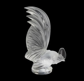Lalique France 'Coq Nain' Crystal Rooster, signed, 8 1/4"h x 5 1/4"w x 2 3/4"di