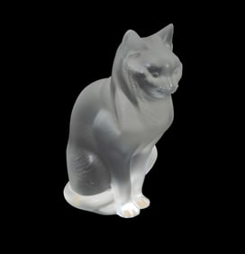 Lalique France Crystal Seated Cat, 8.25" high x 6" deep x 4" wide, Condition: 2 small knicks on
