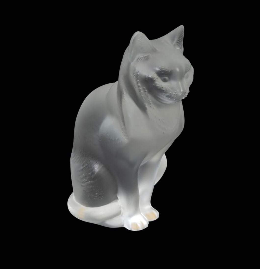 Lalique France Crystal Seated Cat, 8.25" high x 6" deep x 4" wide, Condition: 2 small knicks on (1 of 9)