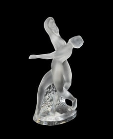 Lalique France "Deux Danseuses" Frosted Crystal Sculpture - 10" high x 5.5" high x 5" deep