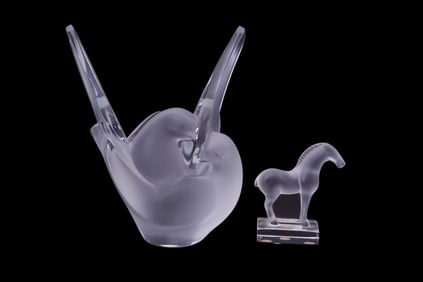 2 pc. Lalique France Crystal, Sylvie Vase & Tang Horse -  A: Lalique Sylvie vase (missing insert)
