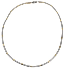 18K Yellow & White Gold Diamond Necklace. 36 Paved Round Diamond approx. 0.69 carats SI2 G/H wt.