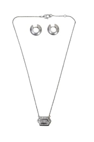 14K White Gold Necklace, Diamond Pendant & Earrings. Necklace 16", Pendant .5" x .75"  with round &
