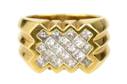 18K Yellow Gold Men's Diamond Pinky Ring. Size 6 wt. 12.7 grams
