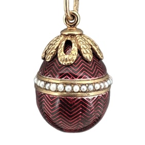 Vintage Imperial Russian era 14 K Rose Gold Enamel Pearl Easter Egg Pendant. Total weight; 7.90