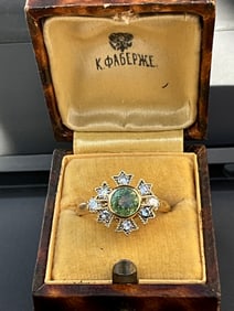 Russian  gold ring diamond, GIA Demantoid garnet size