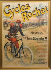 Cycles Rochet,  Magasins, Rue du 4 Septembre, 29. Paris circa 1895. Vintage French Framed Color