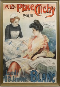 À la Place Clichy – Blanc. France, circa 1900.  Color lithographic poster on