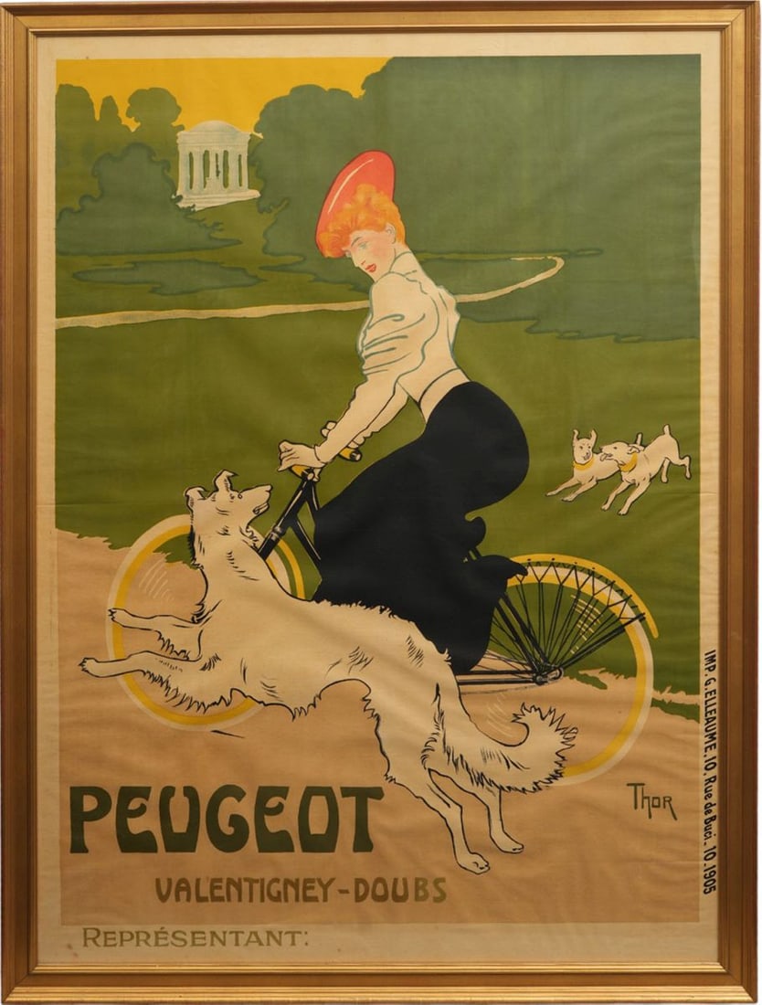 Peugeot. Théophile-Alexandre Steinlen (signed ThOR) France 1905, Color lithographic poster on (1 of 6)