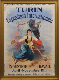 Turin Exposition Internationale, Italy 1911. Color lithographic poster on paper, Framed 45 x 33-3/4