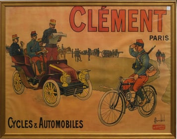 Clément – Cycles & Automobiles, France circa 1900. Color lithographic poster on paper, Framed 50